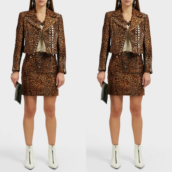 Alexander Wang Leather Leopard-Print Calf Hair Mini Skirt - Picture 1 of 14